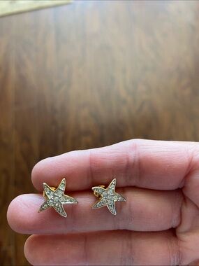 Gold Starfish Crystal Stud Earrings - Women Jewelry